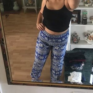 One size cuffed elephant Thailand pants (red/blue)